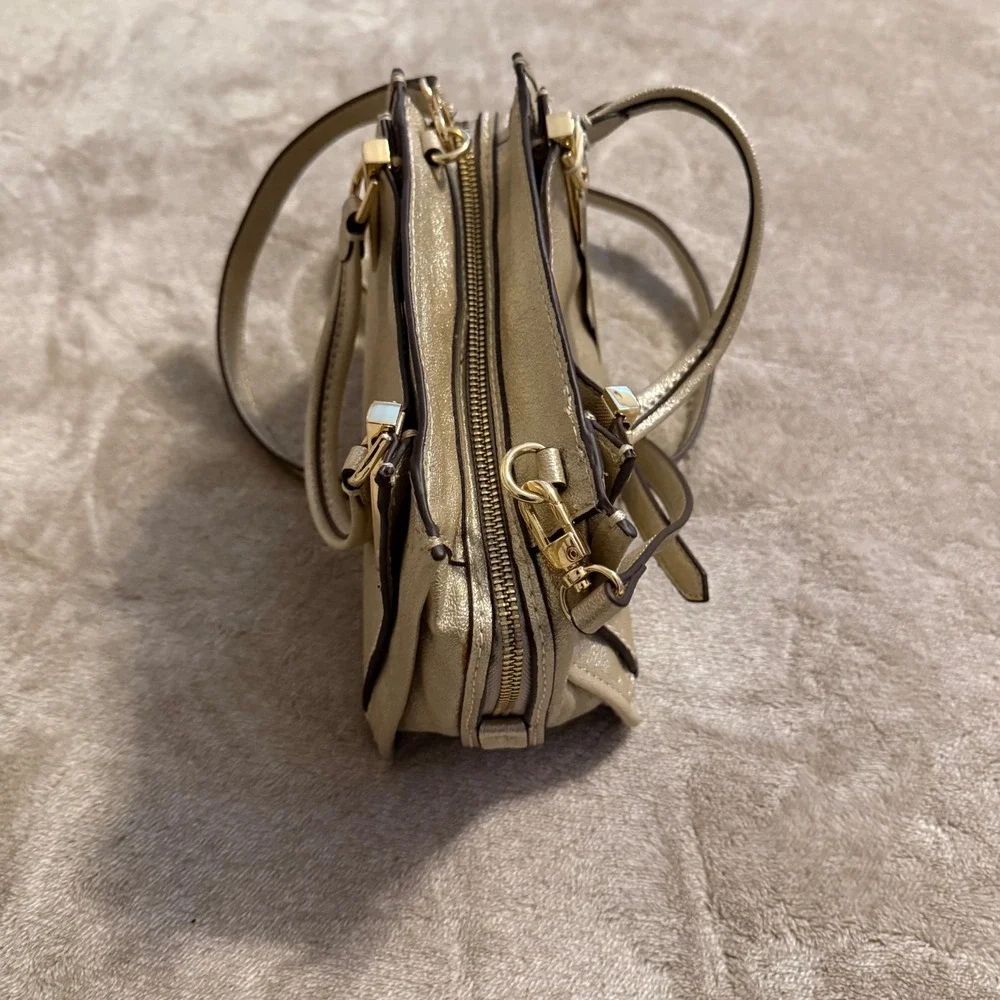 Gianni Bini Metallic Gold Mini Satchel Crossbody Handbag Gold Tone Hardware NEW